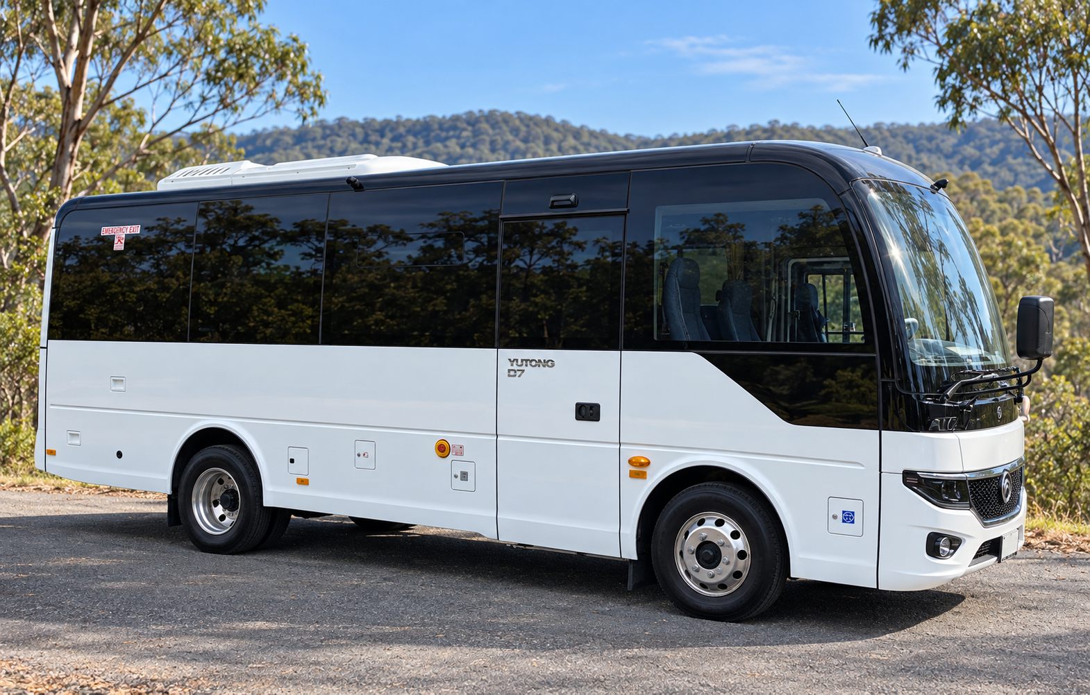 White and black 28-seat minicoach